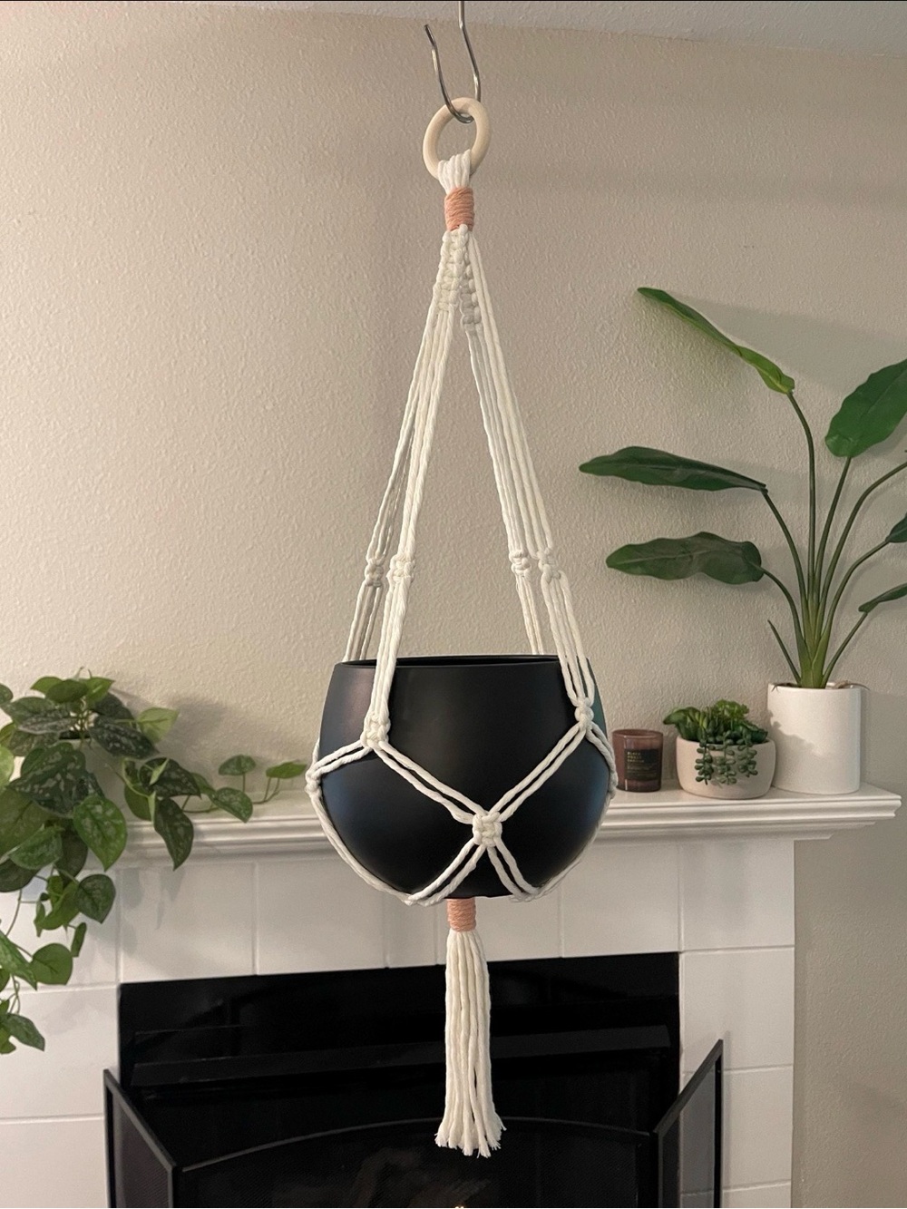 Handmade Milk Macramé Plant Hanger | Modern Boho Home Decor | Blush Accent